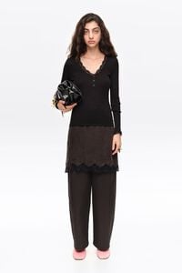 Washed black lace mini skirt