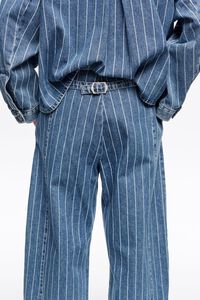 BARREL - Striped blue jeans with buckle