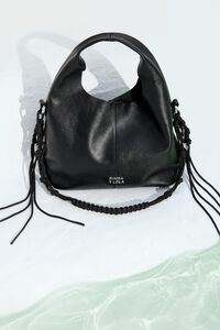 Small black leather plaited handle Paper bag