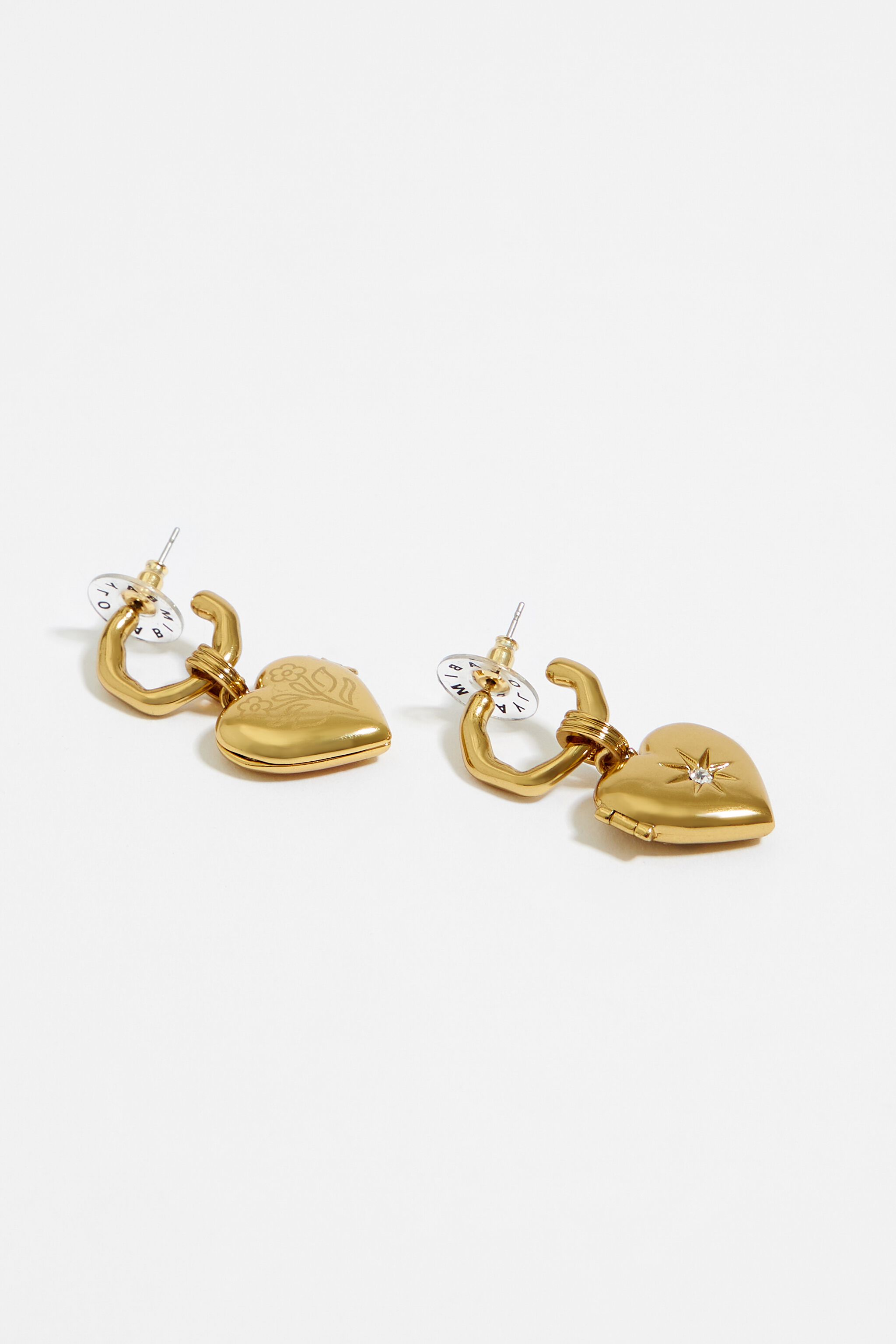 Gold heart crystals hoop earrings