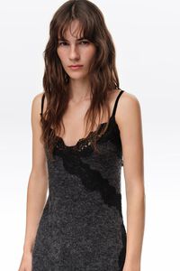 Dark gray melange mohair and lace top