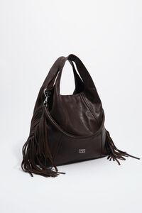 Medium coffee leather fringed Paper bag