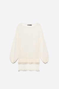 Ivory mohair sweater with fringe