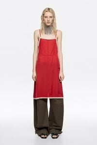 Red dress with contrast lace straps