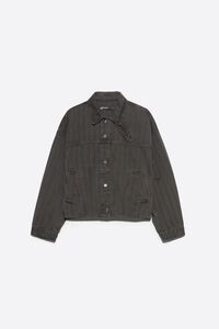 Washed brown striped denim jacket