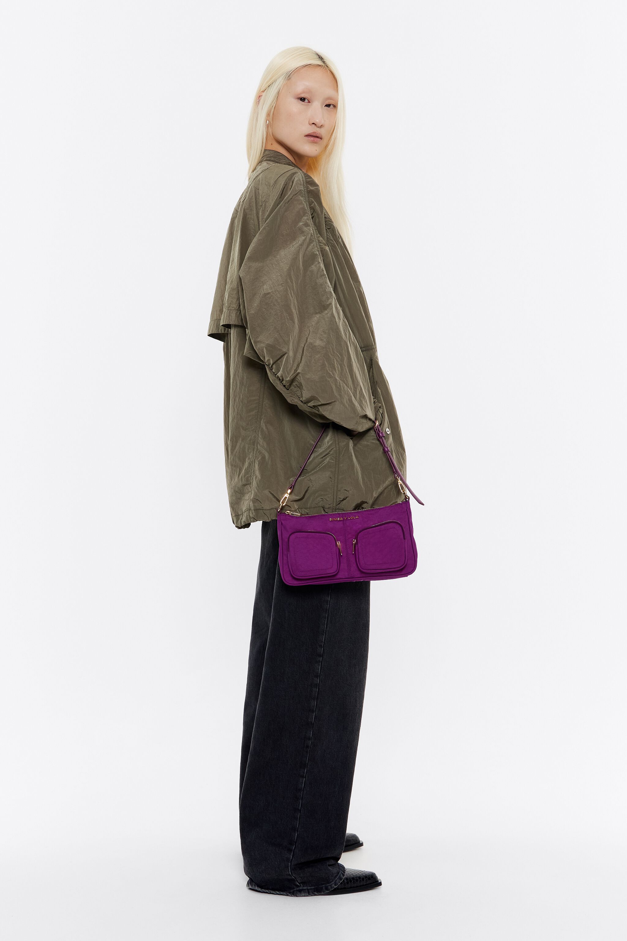 Small plum nylon Pocket crossbody bag