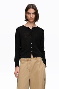 Straight black cardigan with stones