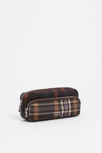 Coated chocolate green tartan pocket case
