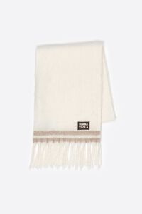 Ivory striped brushed scarf