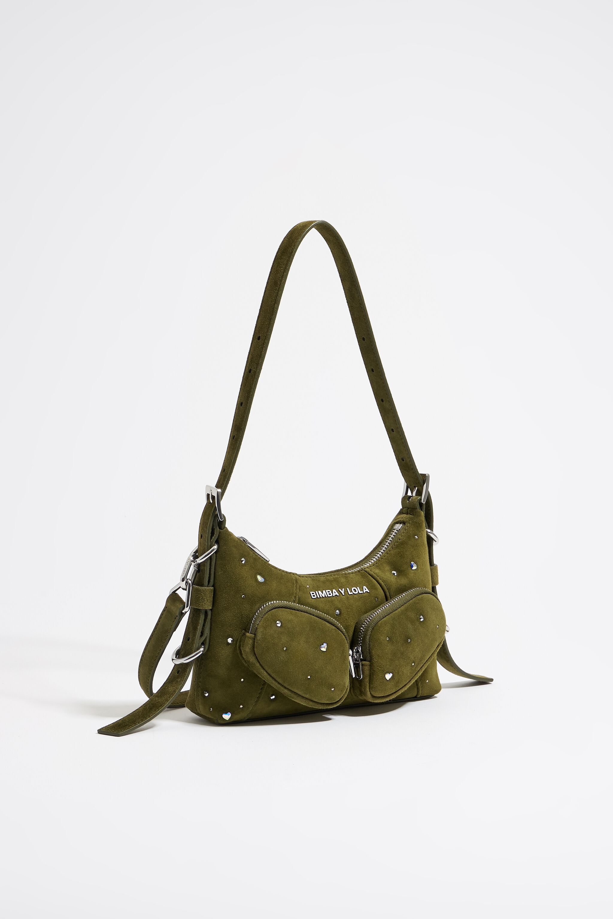 Mini olive leather Swarovski Pocket slouch bag