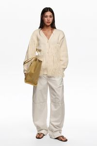 Ivory fringed knit cardigan