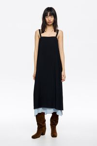 Black contrast hem straight cut dress