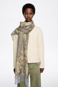 Ocher Snake print acrylic jacquard shawl