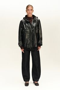 Short black A-line trench