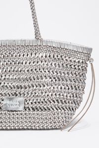 Large silver plaited leather shopper bag