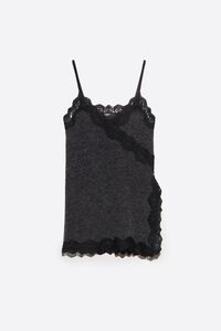Dark gray melange mohair and lace top