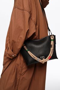 Medium black leather trapezium bag