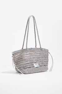 Large silver plaited leather shopper bag