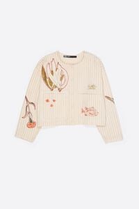 Ivory jacket with stitching and striped prints