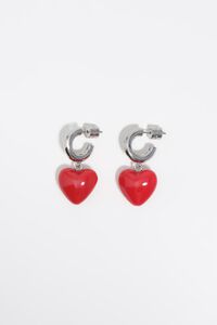 Silver hoop earrings and red heart