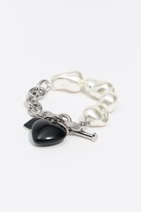 Chain and pearl black heart bracelet