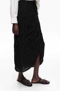 Black fringed midi sarong skirt