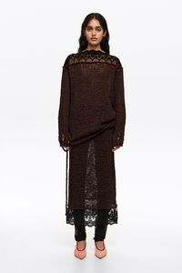 Dark brown lace knit skirt