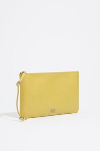 Medium leather pouch in lemon