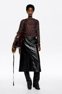 Ruched tulle T-shirt Leopard Big dark brown