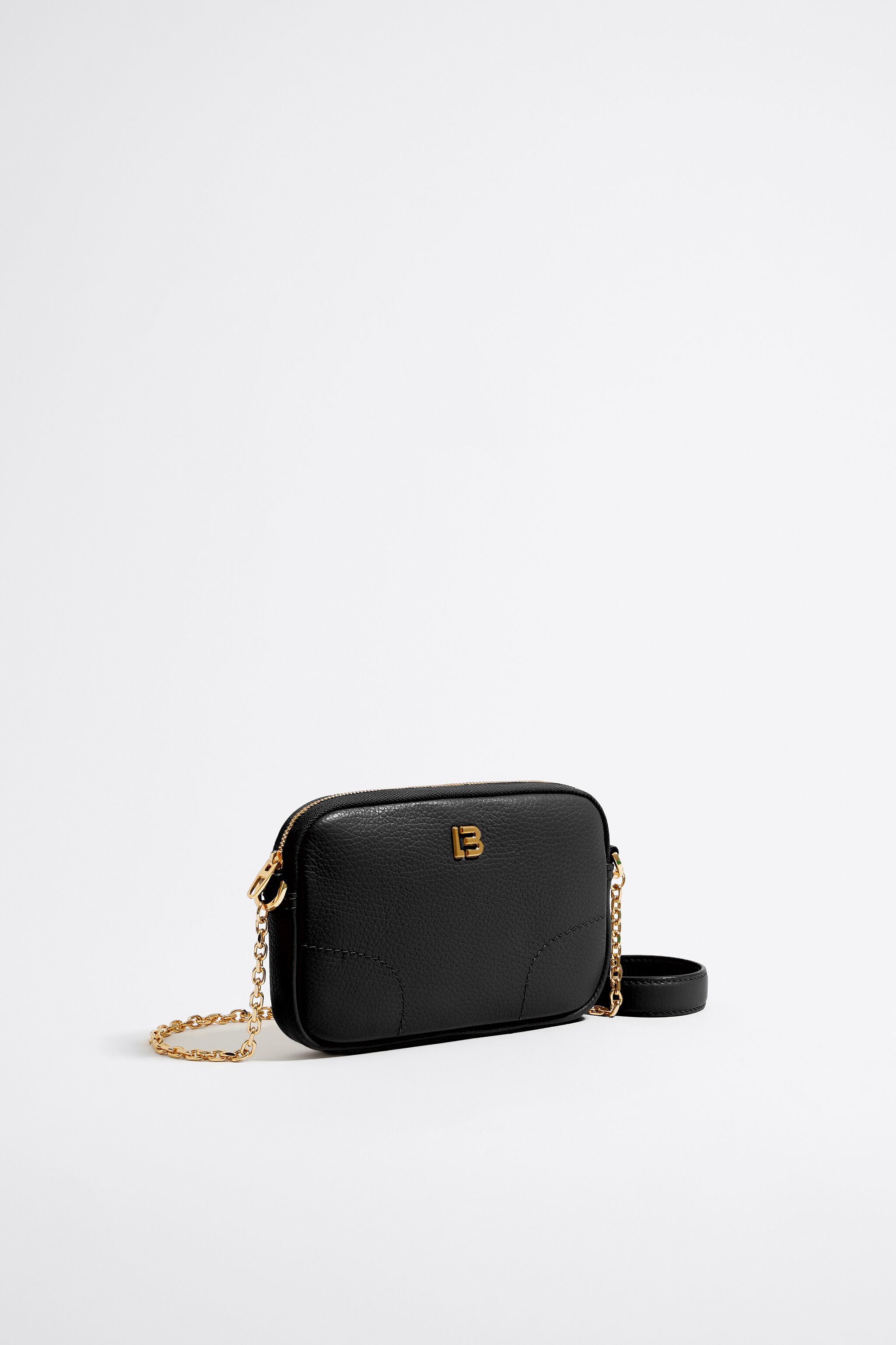 Black leather mini crossbody bag