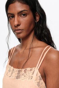 Orange washed linen lace midi dress