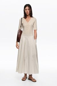 Ivory striped A-line skirt