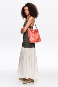 Medium coral leather Paper bag