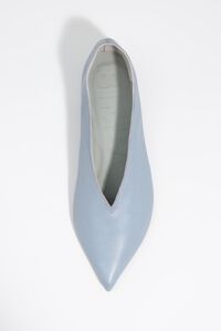 Blue leather low heel court shoe