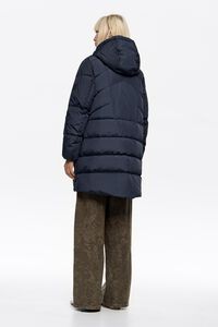 Navy blue fur straight cut hooded puffer