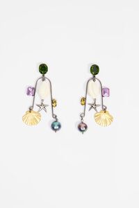 Aged silver seashell and crystals earrings