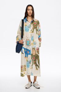 Ivory textured Big Mask straight cut dress