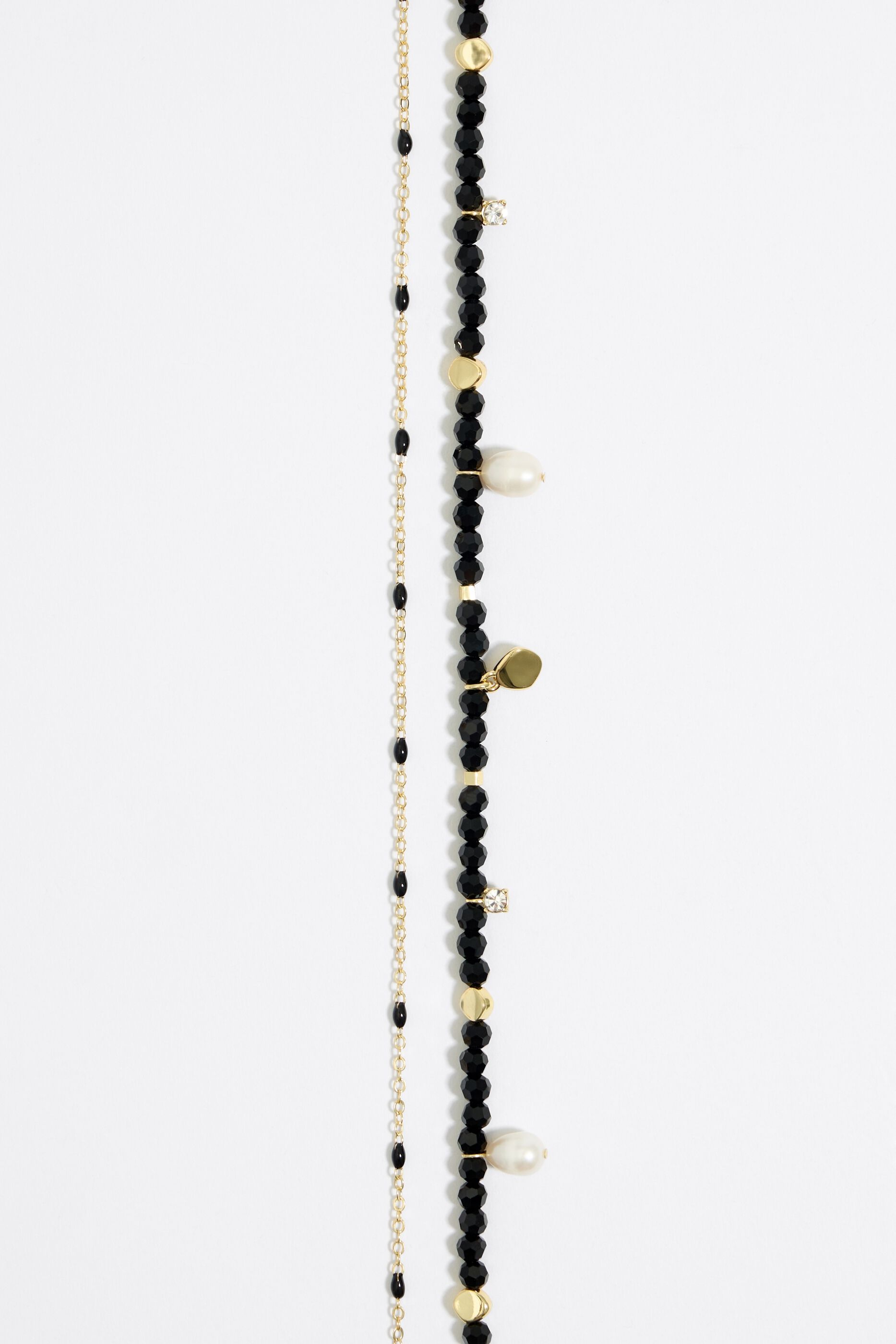 Black crystals double layer necklace