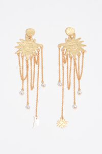 Sun earrings with brushed gold chains