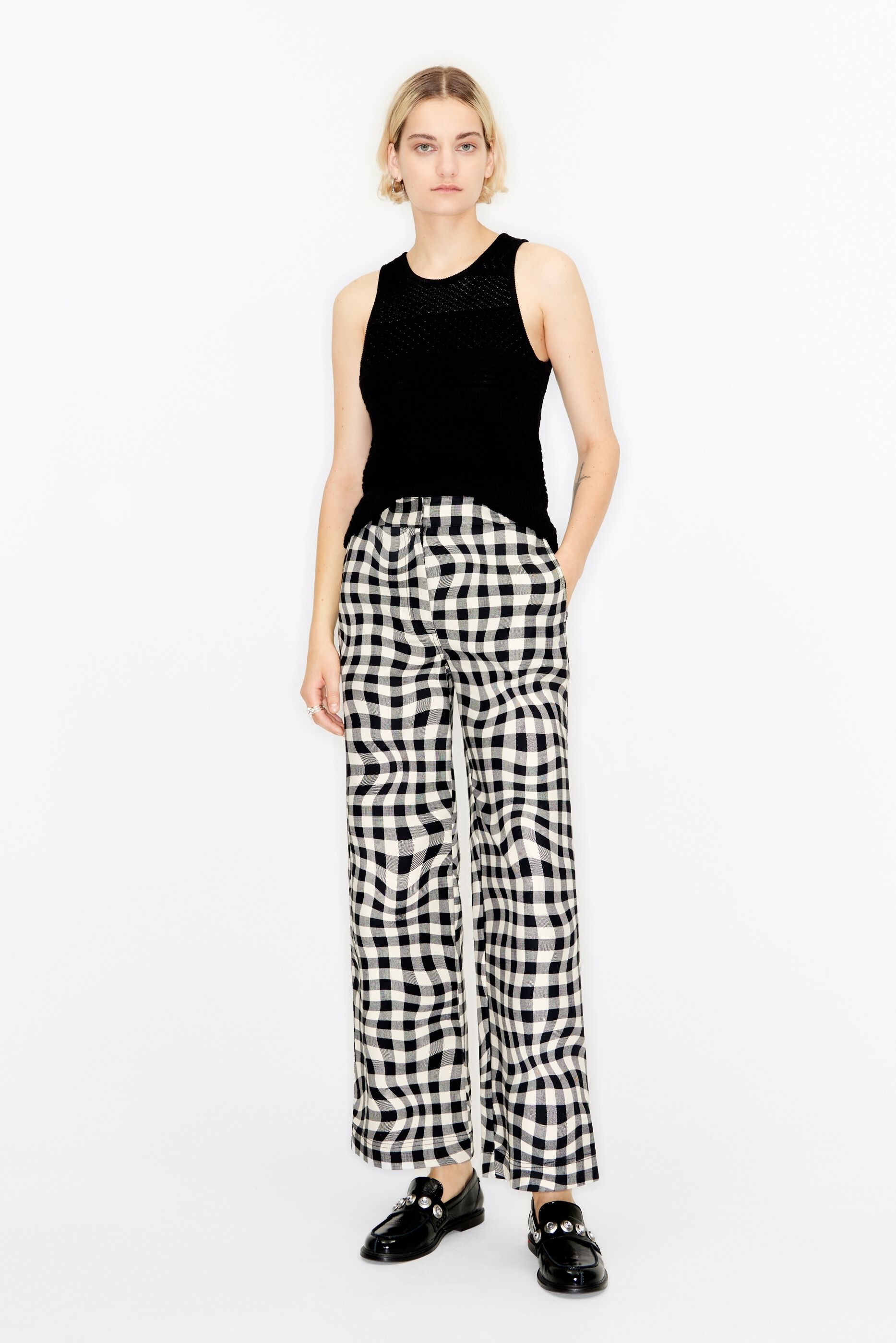 Gingham sales print trousers