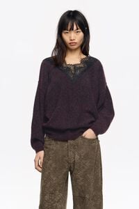 Dark burgundy mohair sweater lace