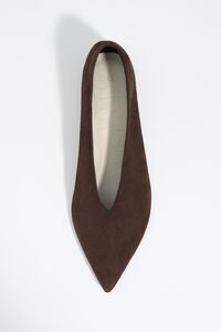 Brown suede low heel court shoe