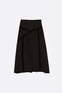 Washed black lace midi skirt