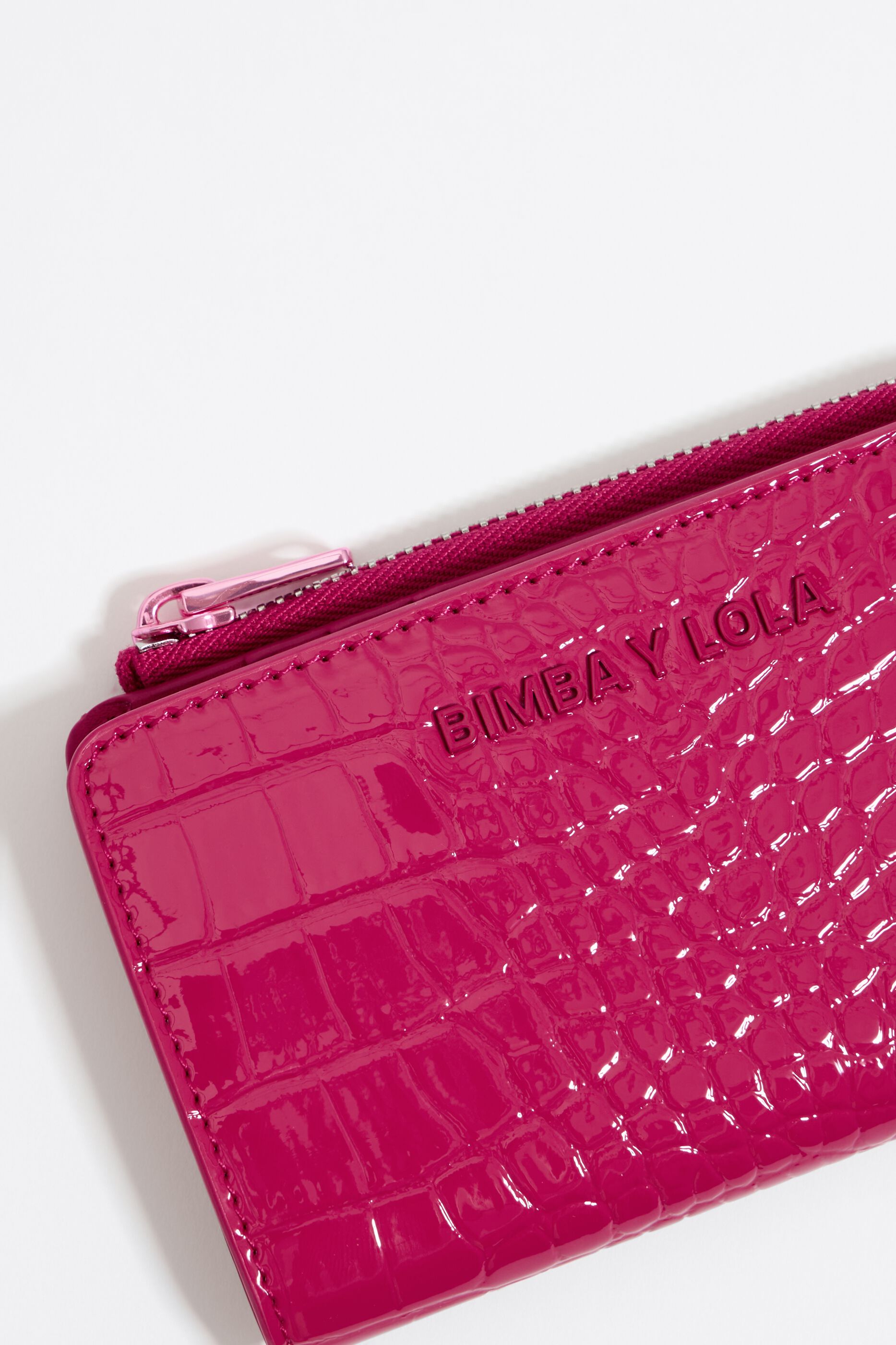 Fuchsia rectangular mock croc purse