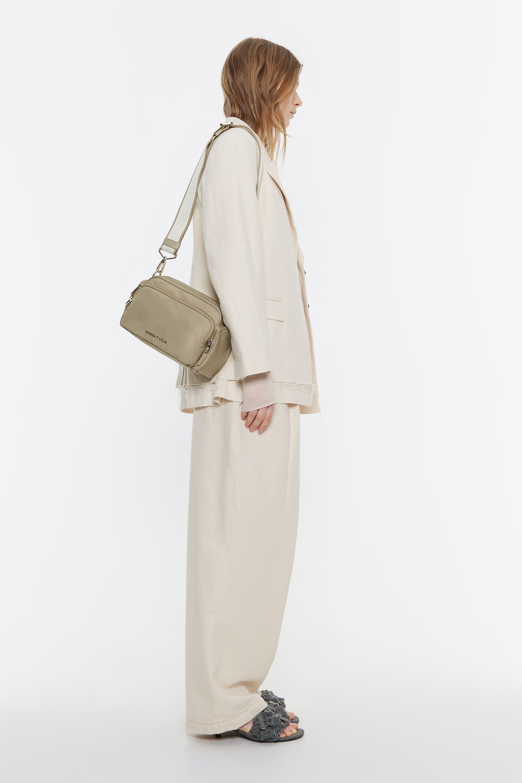 Medium light khaki nylon crossbody bag