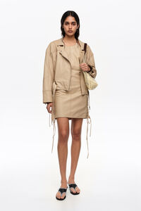 Light stone leather adjustable double-breasted jacket