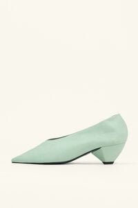 Blue-green leather court shoe
