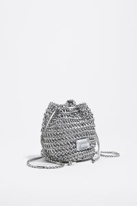 Silver mini plaited crochet leather bag
