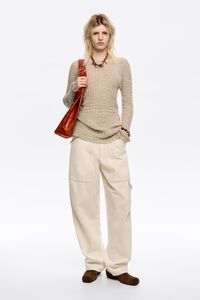 BARREL - Ivory denim trousers with zips