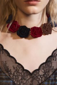 Red flocked rose necklace